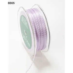 Ribbon - 1/8 Inch Satin Mini Center Dot Ribbon with Woven Edge - Lavender