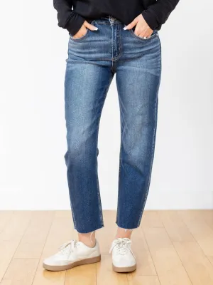 RISEN Dark High Rise Slim Barrel Jeans