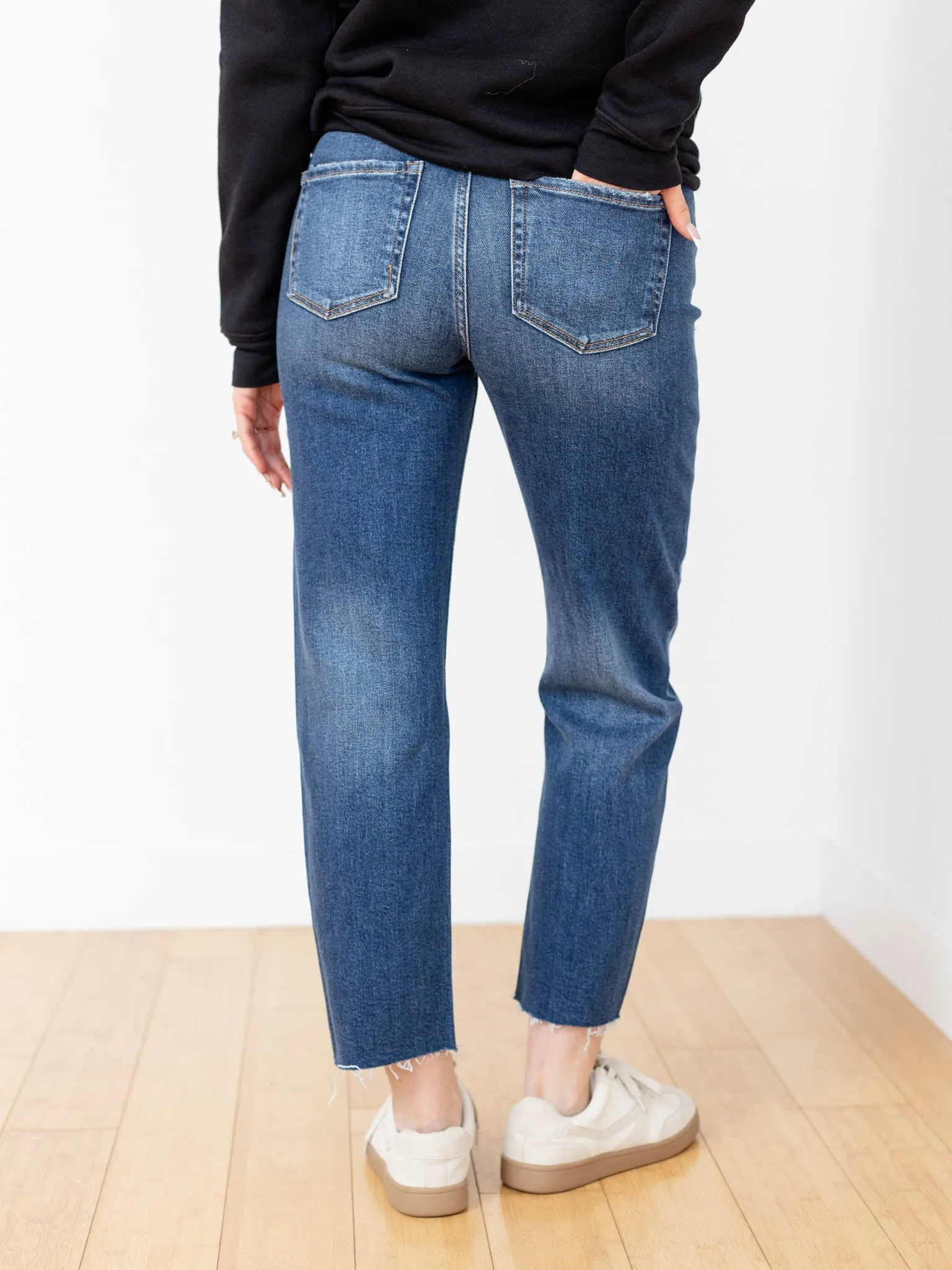 RISEN Dark High Rise Slim Barrel Jeans