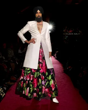 RIVER Black and Pink Floral Lehenga Skirt