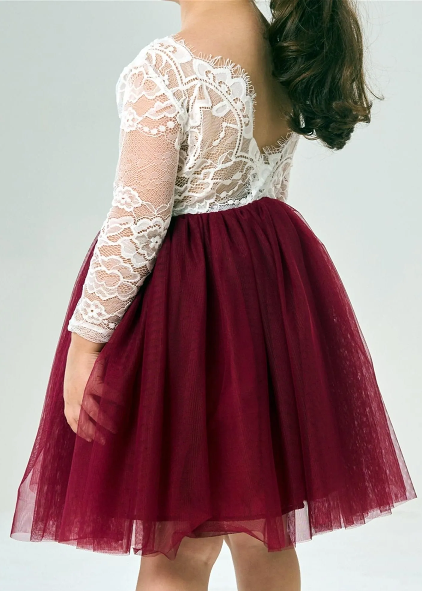 Rose Lace Flower Girl Dress in Burgundy