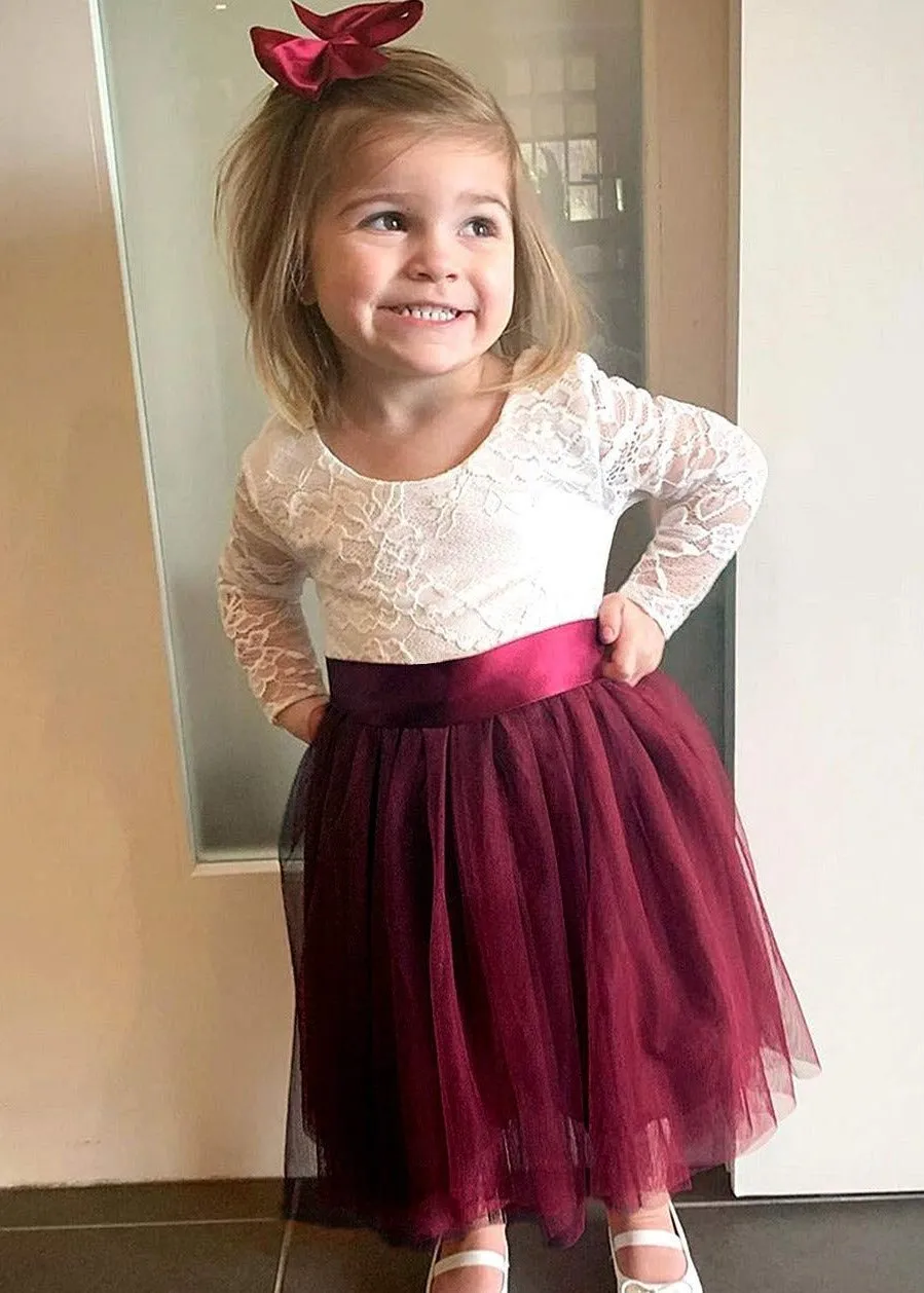 Rose Lace Flower Girl Dress in Burgundy