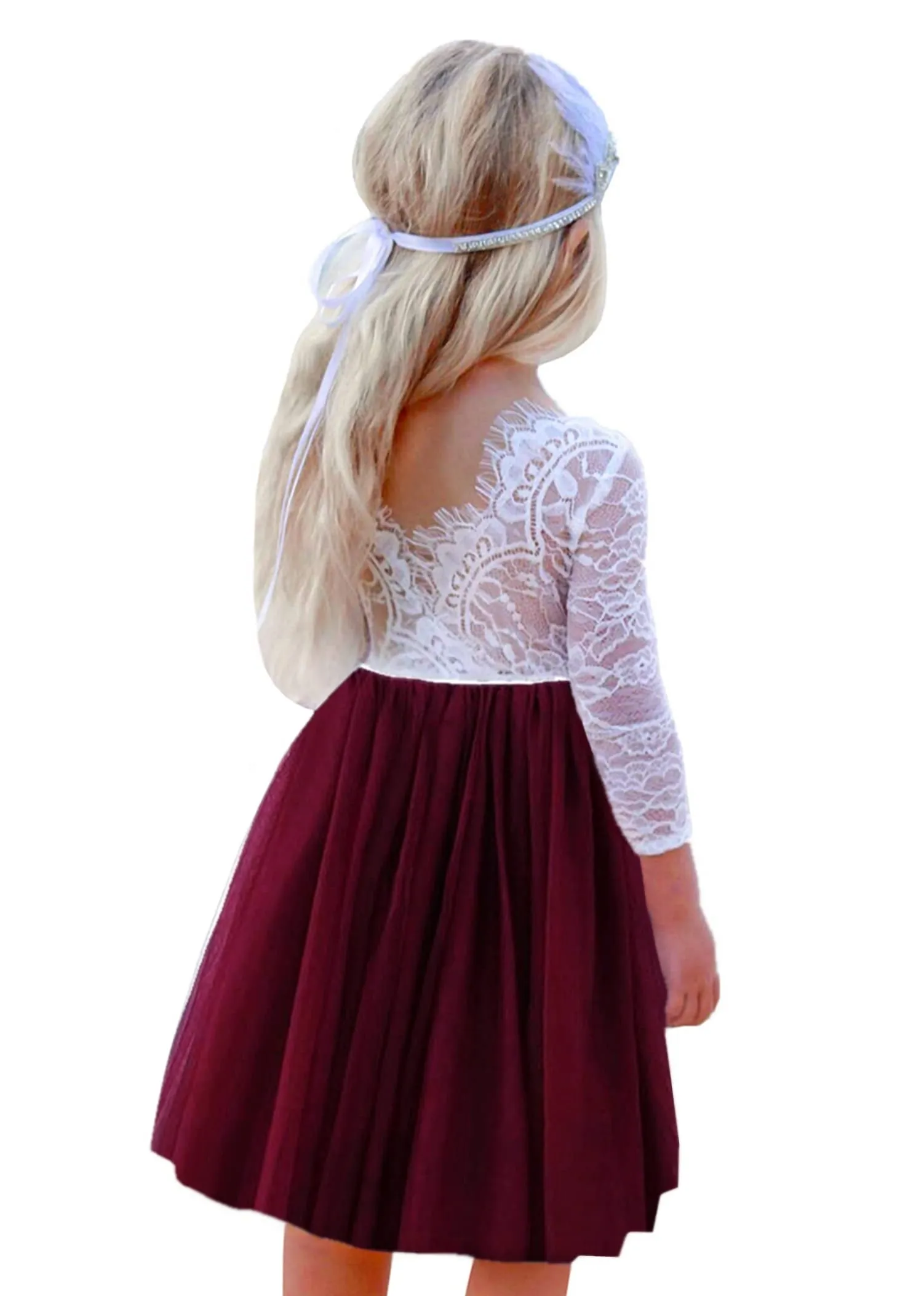 Rose Lace Flower Girl Dress in Burgundy