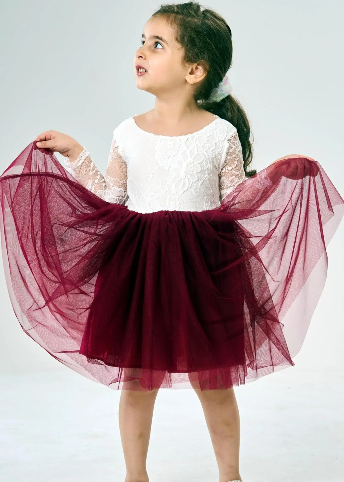 Rose Lace Flower Girl Dress in Burgundy