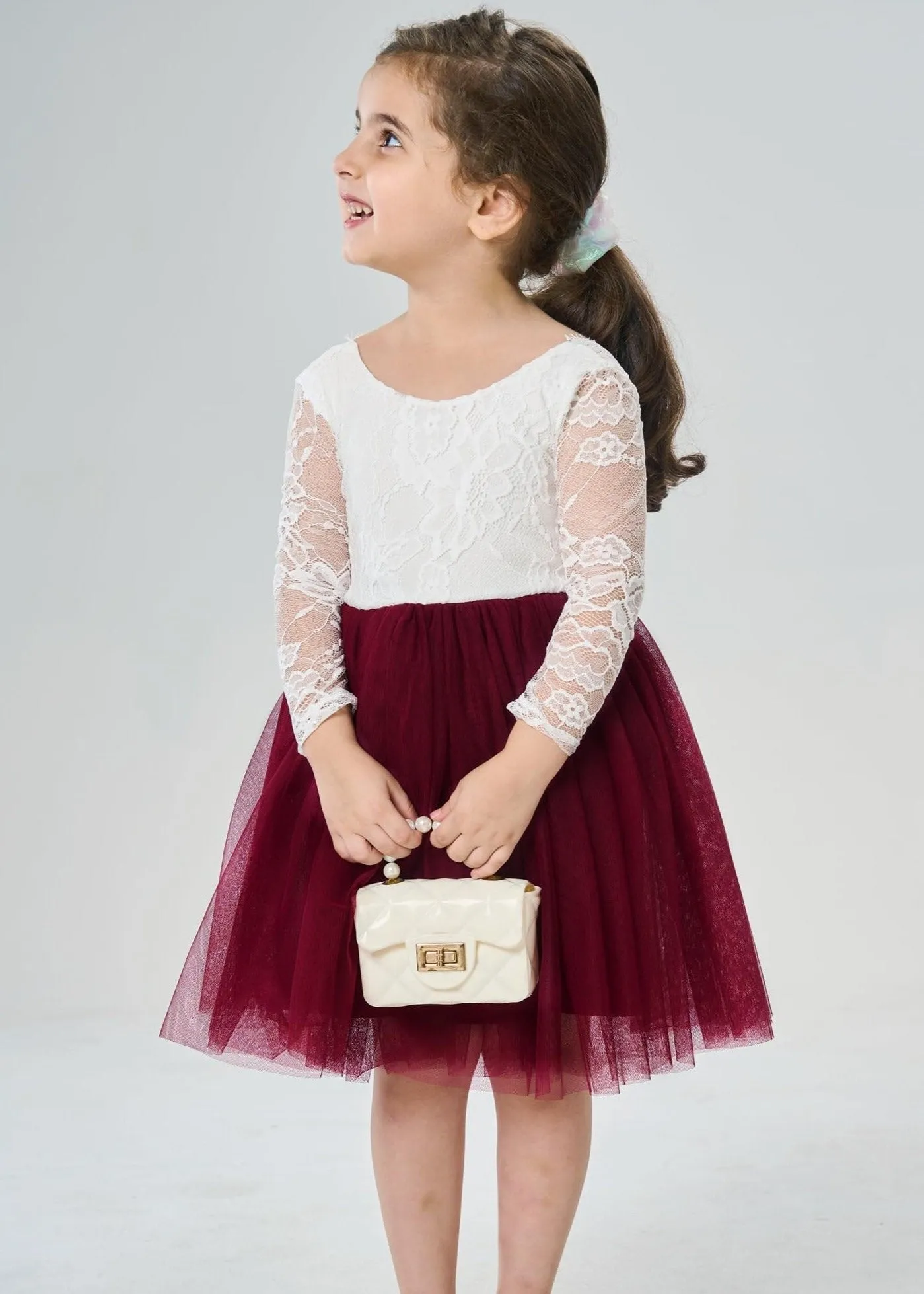 Rose Lace Flower Girl Dress in Burgundy
