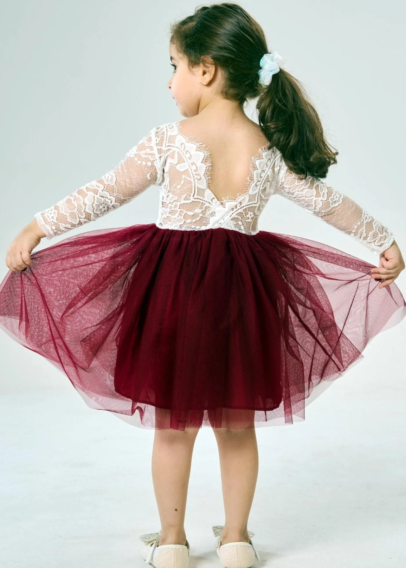 Rose Lace Flower Girl Dress in Burgundy