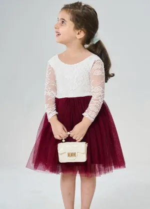 Rose Lace Flower Girl Dress in Burgundy