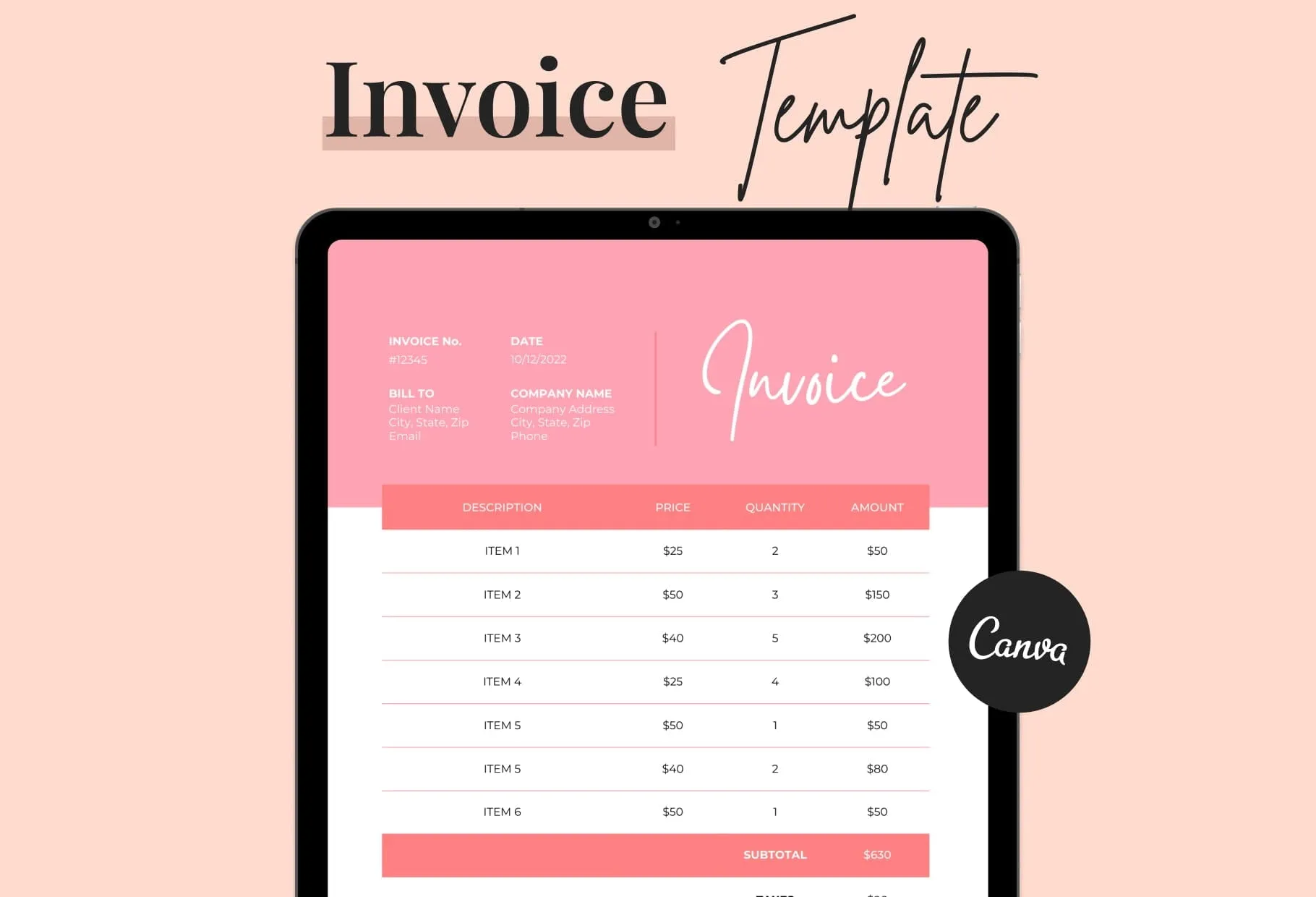 Roseberry Invoice Canva Template Printable and Editable