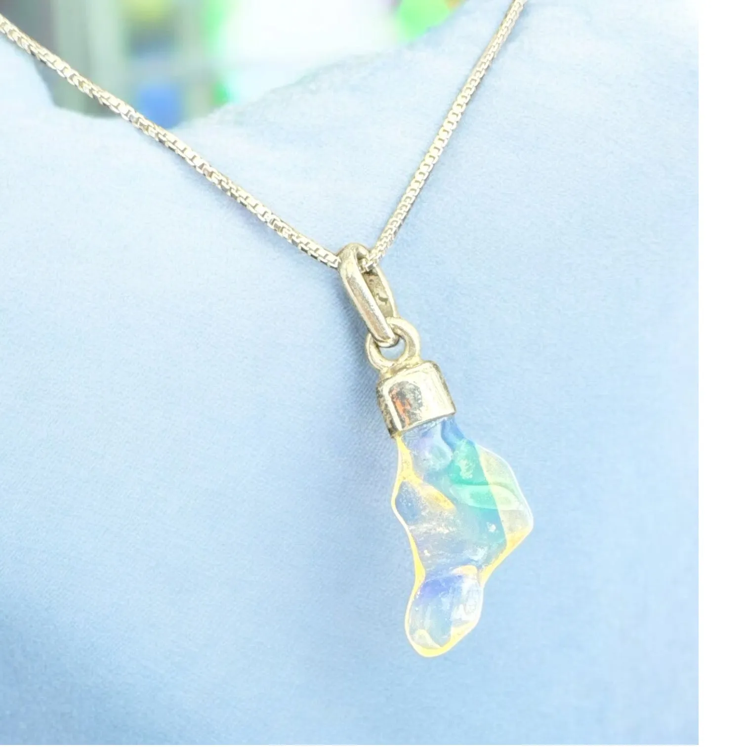 Rough Ethiopian Opal Solid 925 Sterling Silver Necklace