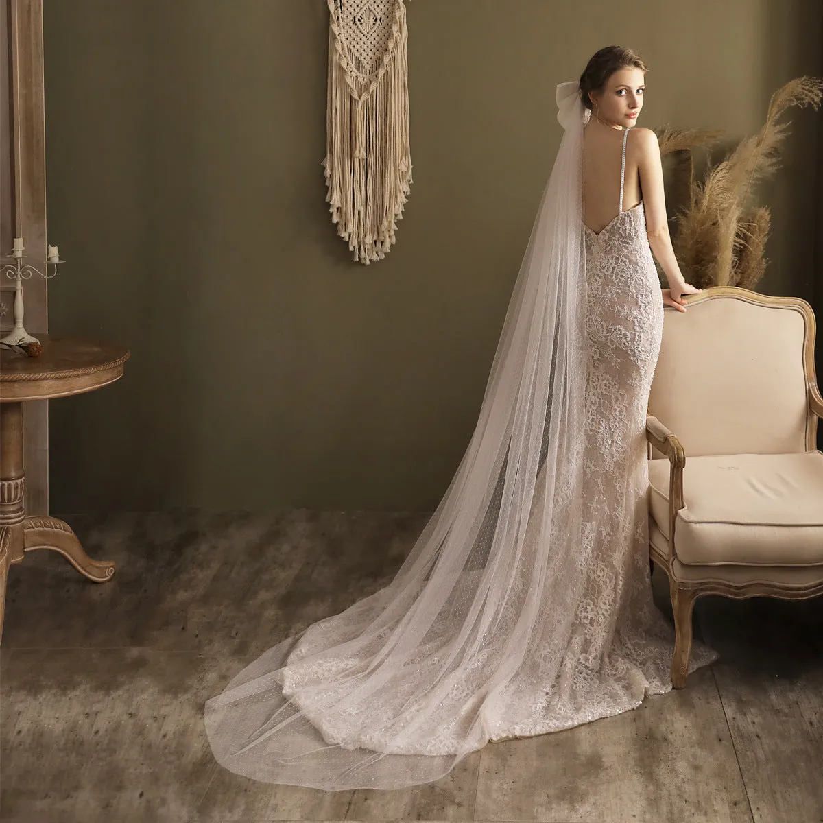 Roycebridal Big Bow Long Chapel Length Veil