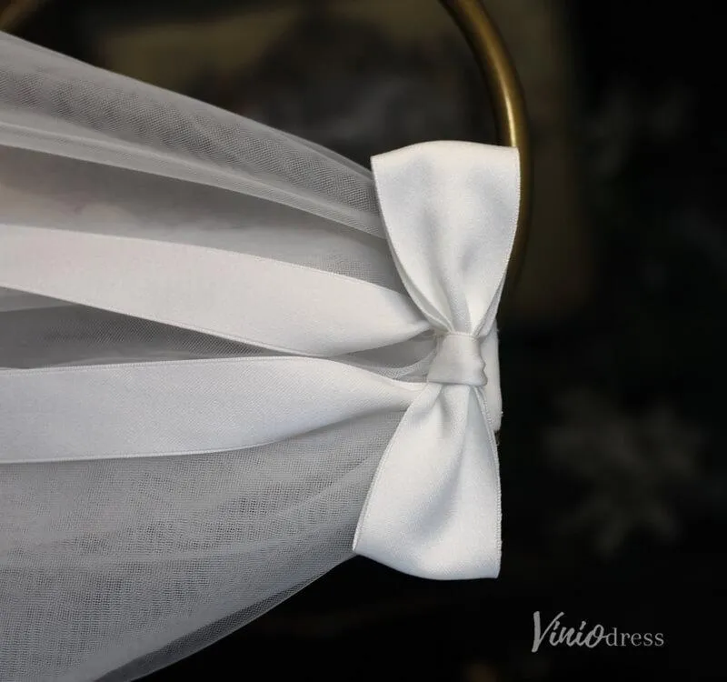 Roycebridal Classy Satin Tulle Short Veil with Bow Viniodress AC1313