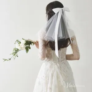 Roycebridal Classy Satin Tulle Short Veil with Bow Viniodress AC1313