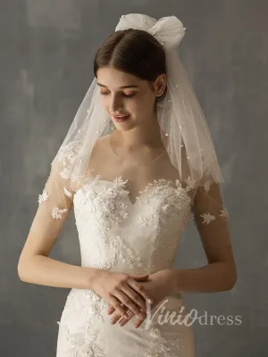 Roycebridal Cute Shoulder Length Bridal Veils with Pearls AC1004