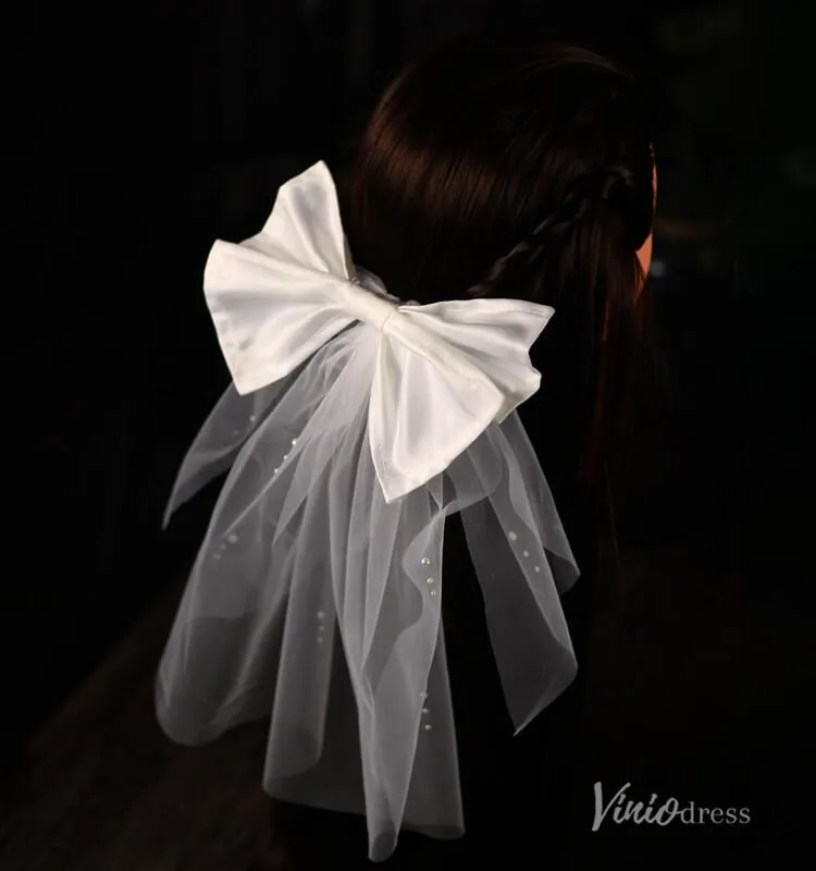 Roycebridal Short Satin Bow Veil for Bride Viniodress AC1311