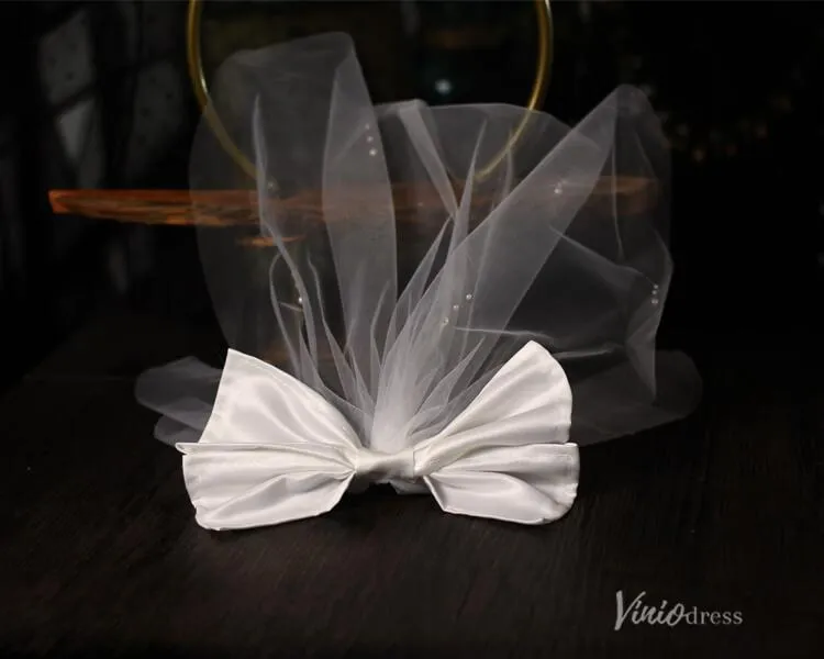 Roycebridal Short Satin Bow Veil for Bride Viniodress AC1311