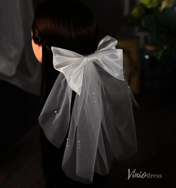 Roycebridal Short Satin Bow Veil for Bride Viniodress AC1311