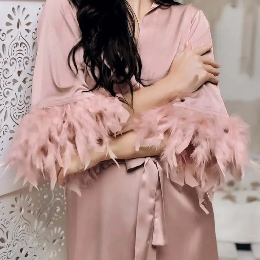 Satin Feathered Sleeved Robe