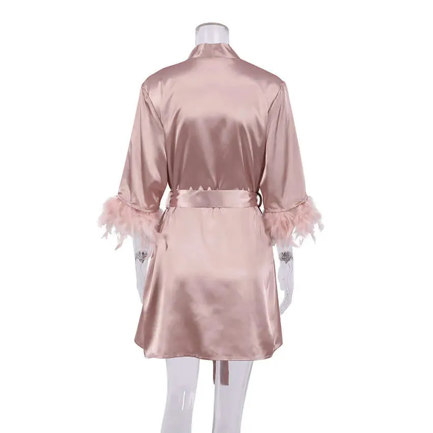 Satin Feathered Sleeved Robe