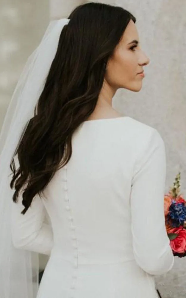 Satin Floor-length Chapel Train Mermaid Long Sleeve Simple Wedding Dress-716002