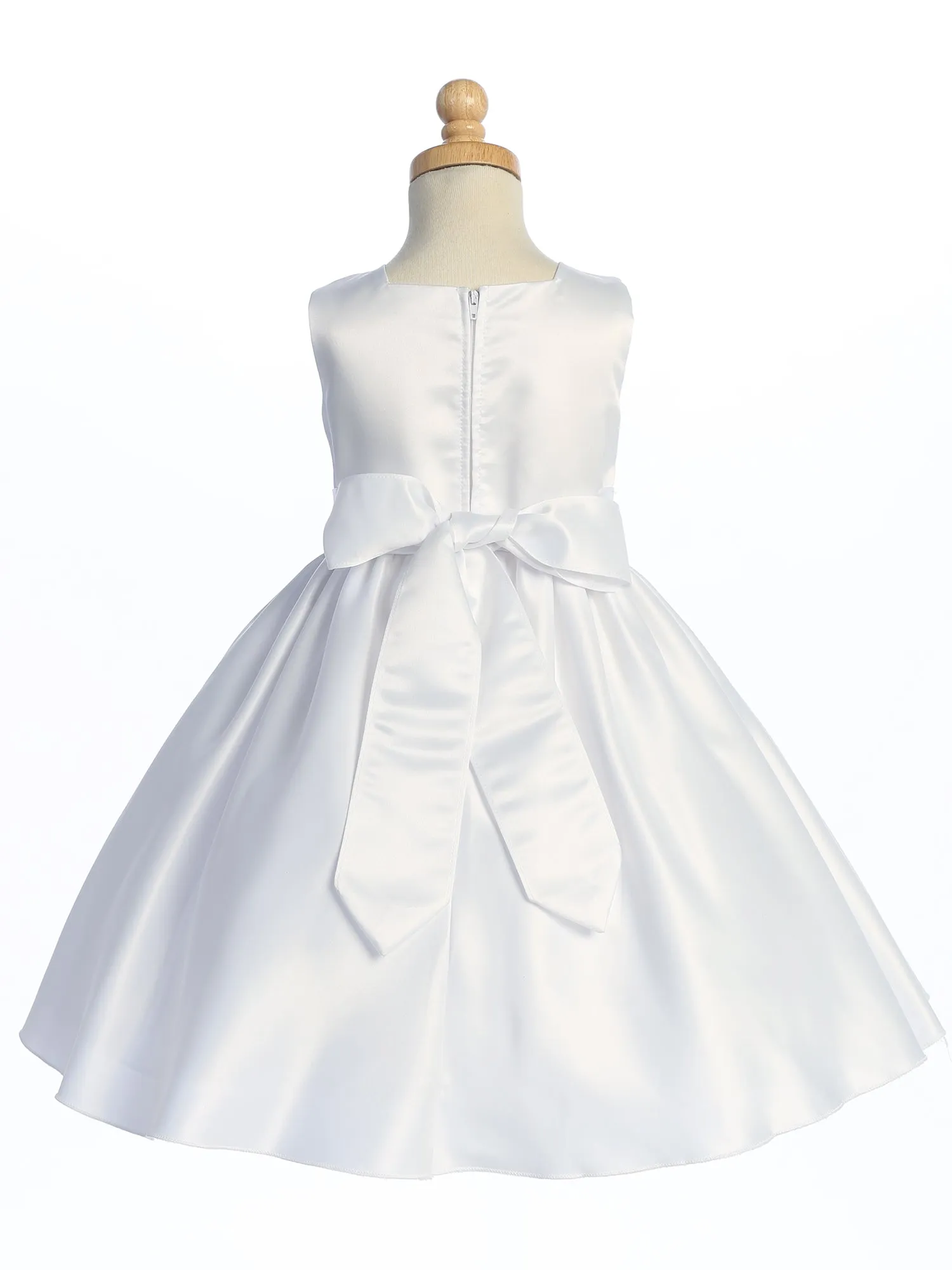 Satin Flower Girl Dress with Bow - White - BL257-WHI