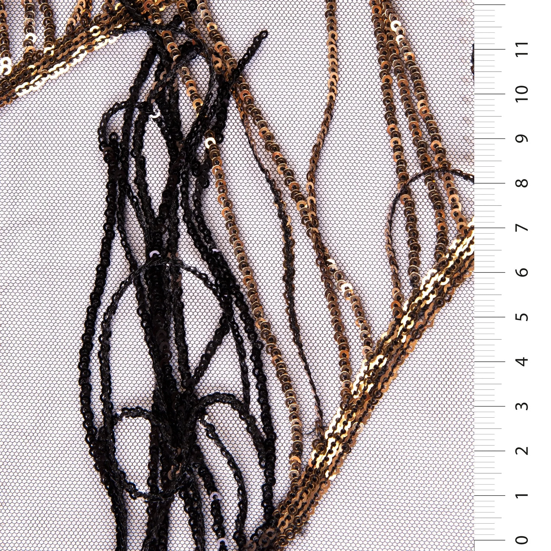 Sequin Embroidered Tulle Fabric with 3D Fringe Decoration