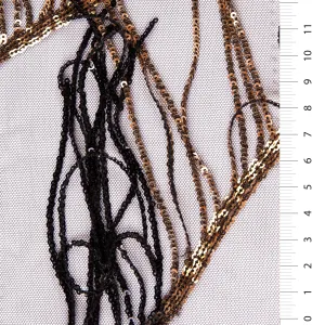 Sequin Embroidered Tulle Fabric with 3D Fringe Decoration