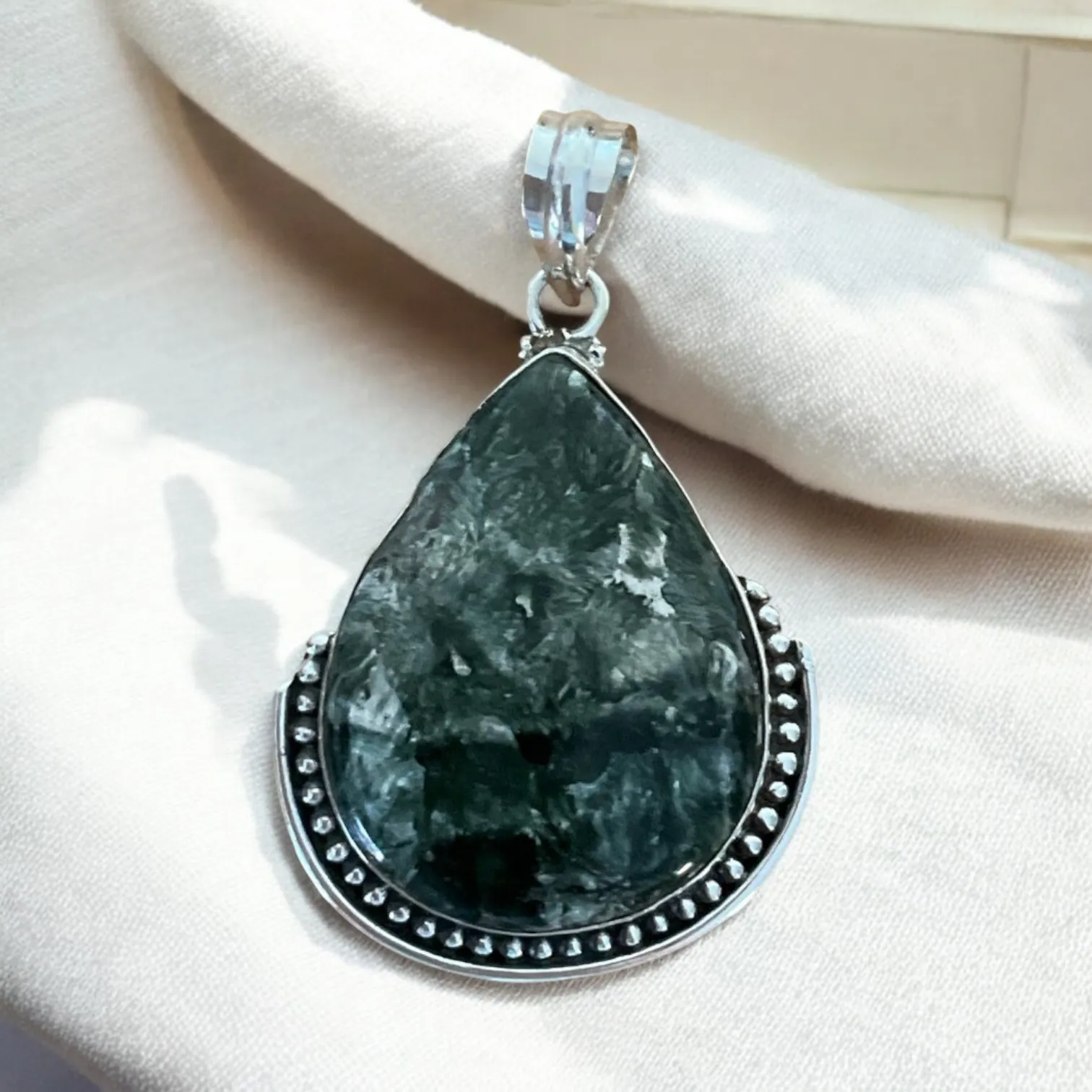 Seraphinite Solid 925 Sterling Silver Pendant