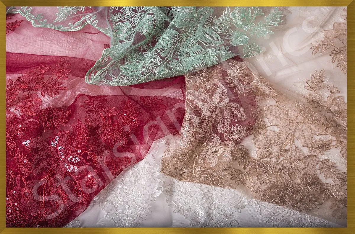 Sheer Sequin Floral Embellished Fabric