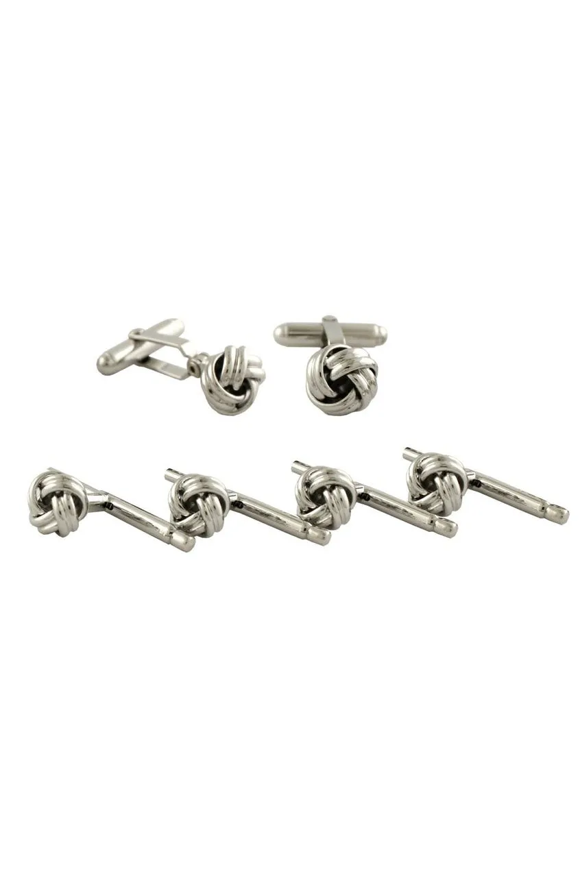 Silver Knot Brass Studs & Cufflinks Set