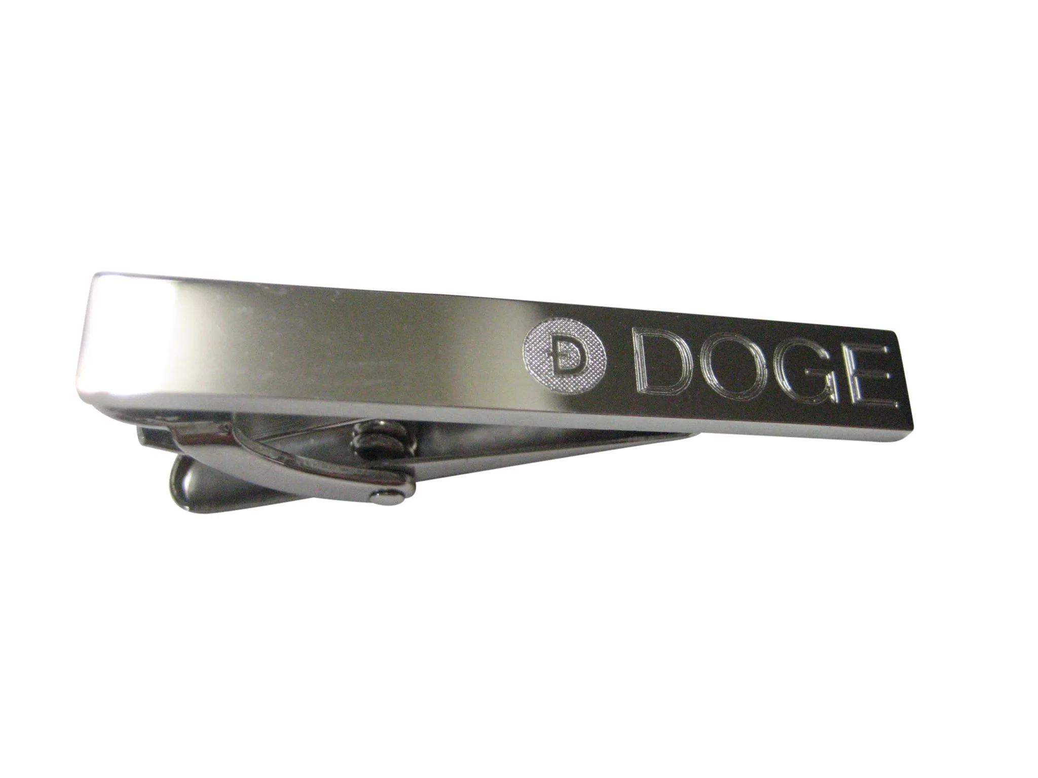 Silver Toned Etched Sleek Doge Coin Cryptocurrency Blockchain Skinny Tie Clip