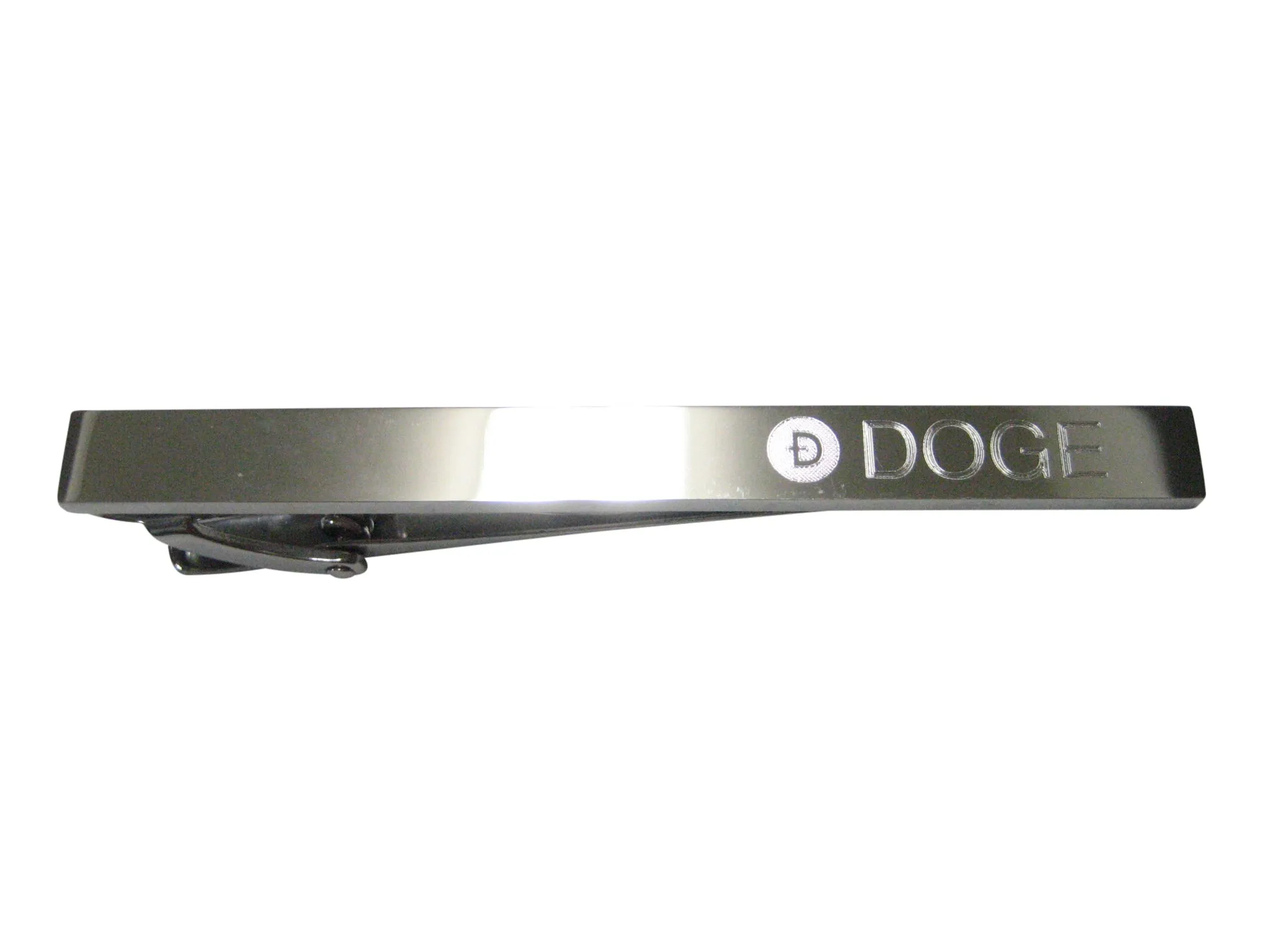Silver Toned Etched Sleek Doge Coin Cryptocurrency Blockchain Tie Clip