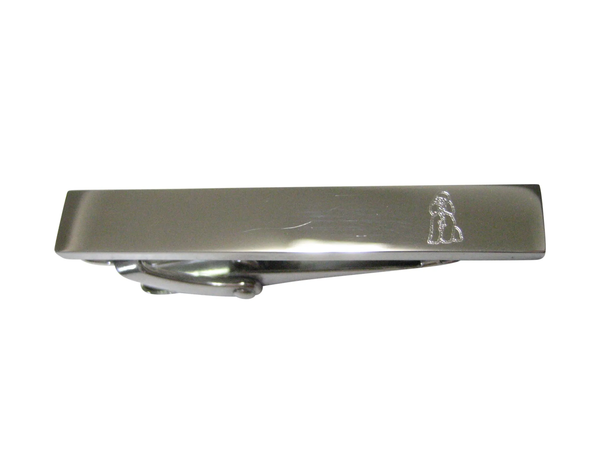 Silver Toned Etched Sleek Poodle Dog Skinny Tie Clip