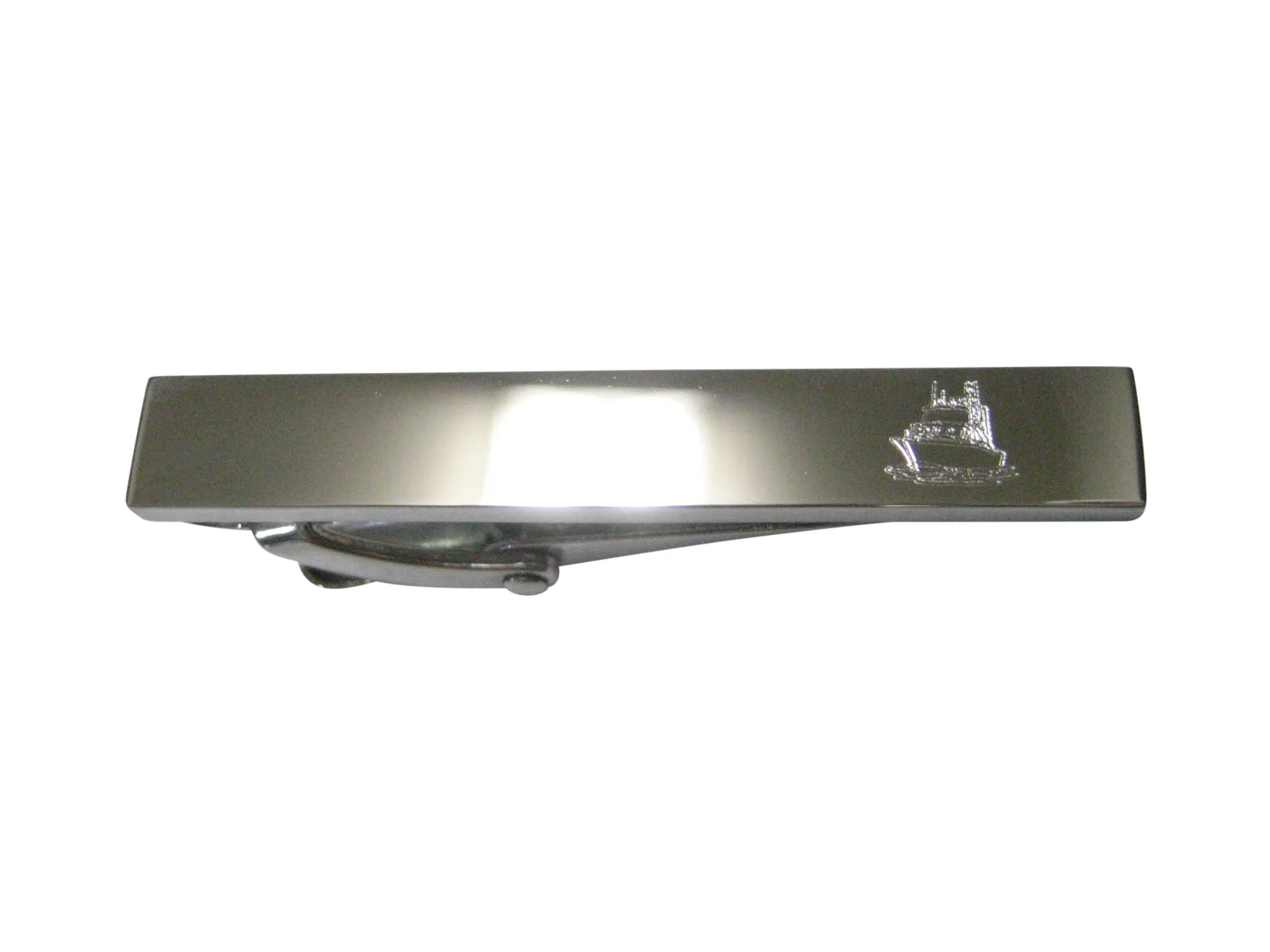 Silver Toned Etched Sleek Ship Skinny Tie Clip