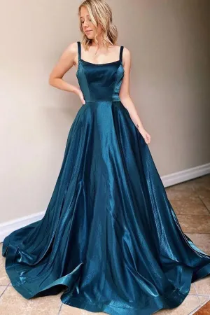 Simple Satin A-line Square Neck Backless Prom Dresses, Evening Gown, MP691