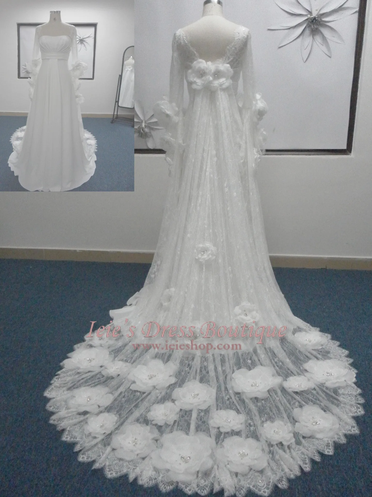 Slim A-line Chiffon Wedding Dress Adorned with Flowers | Waterlilly