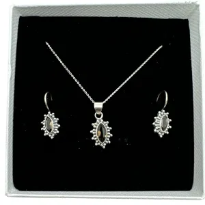 Smoky Topaz Solid 925 Sterling Silver Pendant Earrings Set