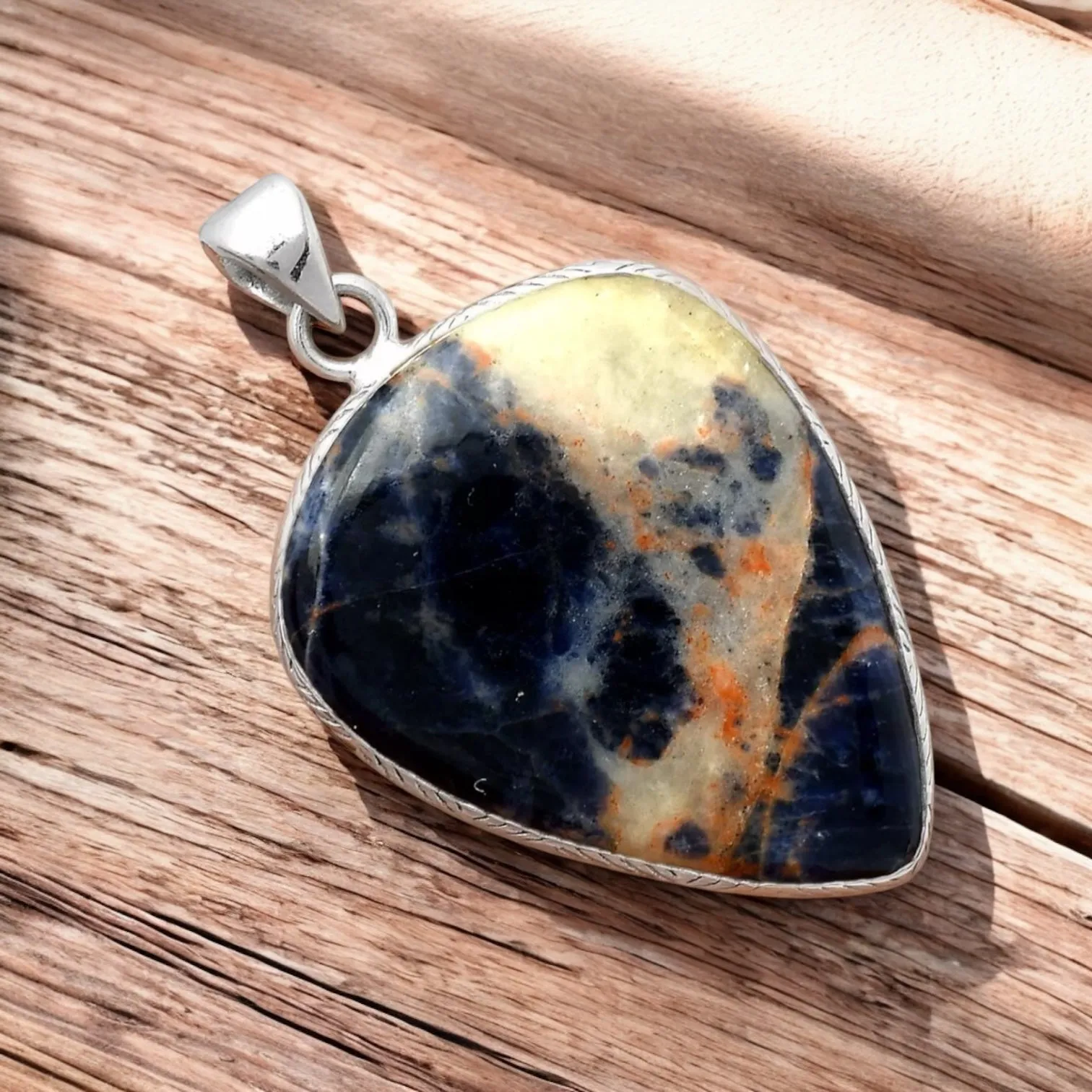 Sodalite Solid 925 Sterling Silver Pendant