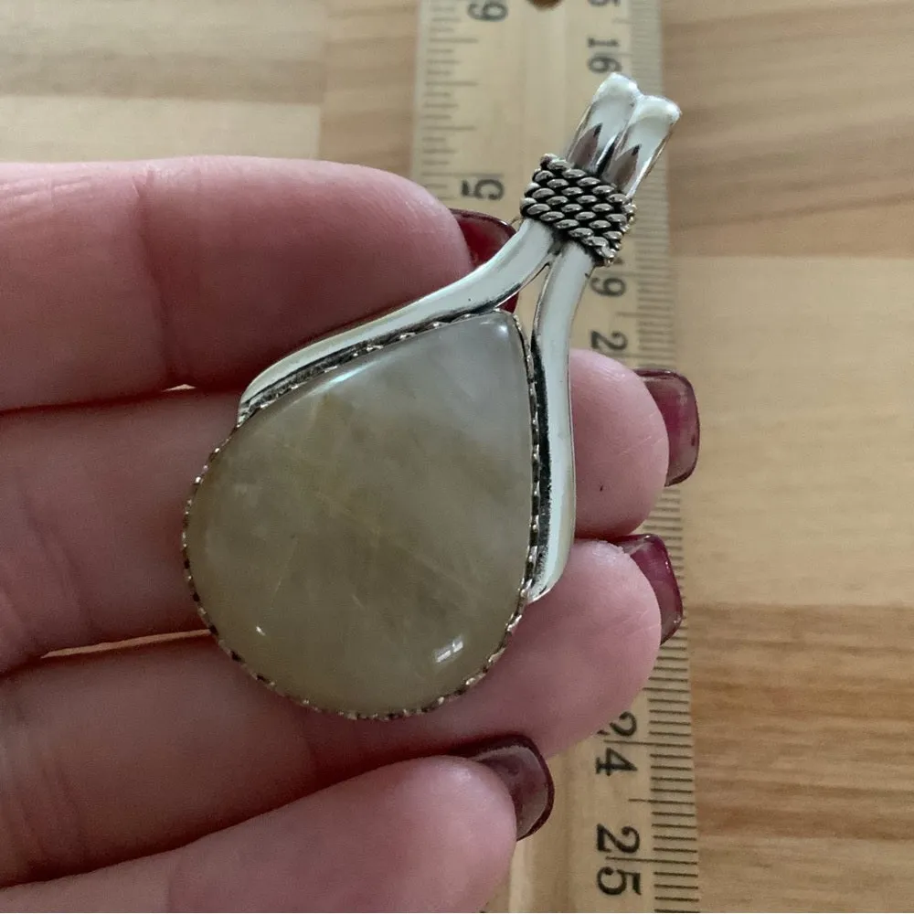 Solid 925 Sterling Silver Gold Rutilated Quartz Pendant