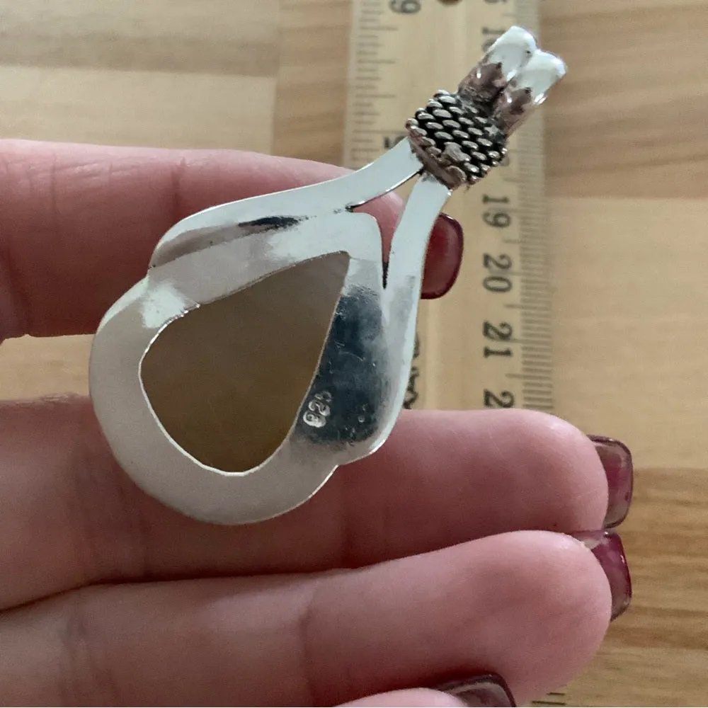 Solid 925 Sterling Silver Gold Rutilated Quartz Pendant