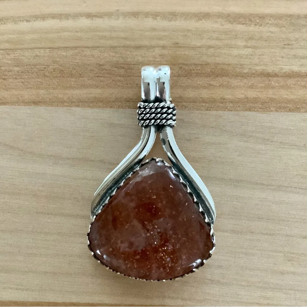 Solid 925 Sterling Silver Sunstone Pendant