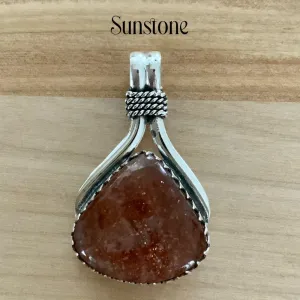 Solid 925 Sterling Silver Sunstone Pendant