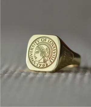 Solid Gold Personalized Cushion University of Louisville Ring - Any College