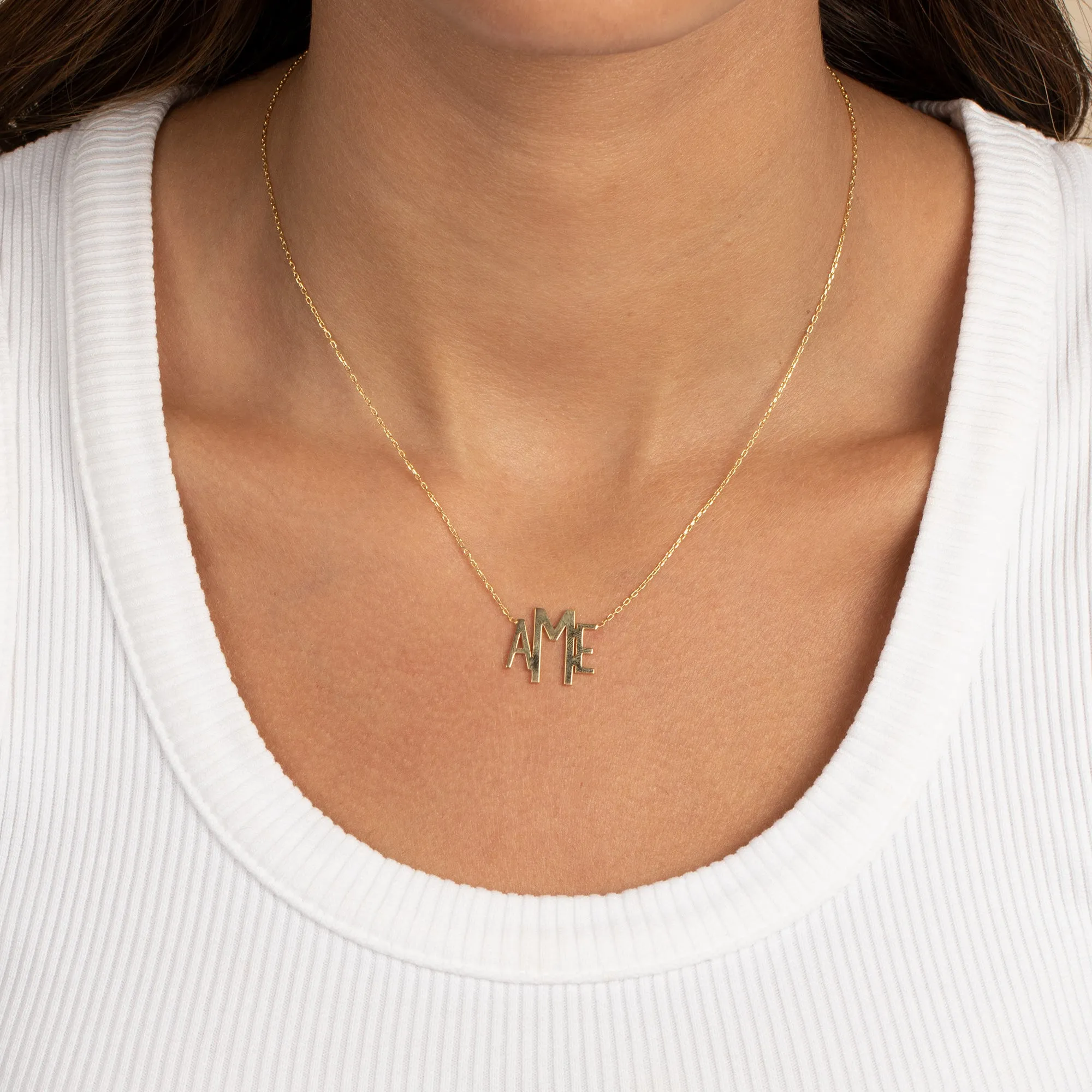 Solid Graduated Monogram Pendant Necklace