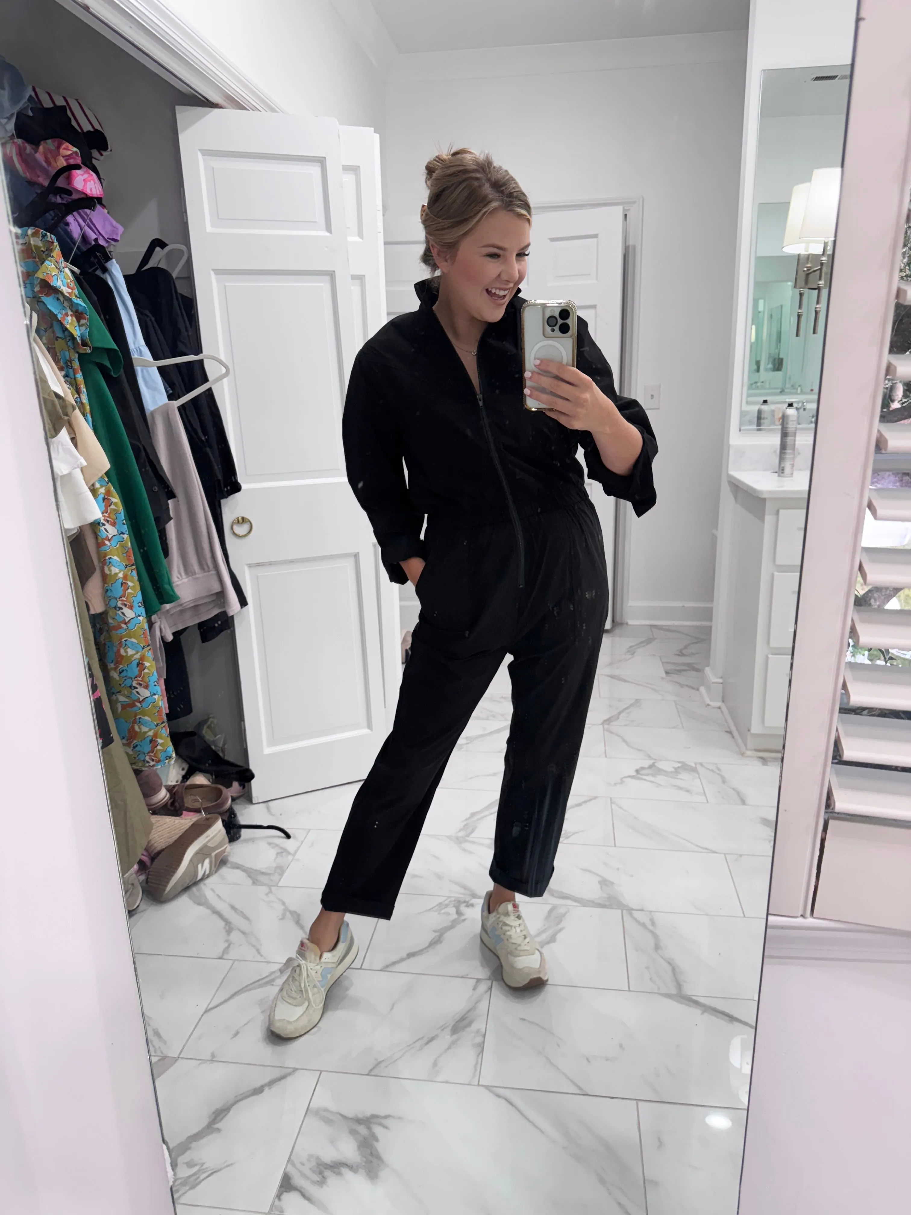 Solid Zip Performance Jumpsuit - Black