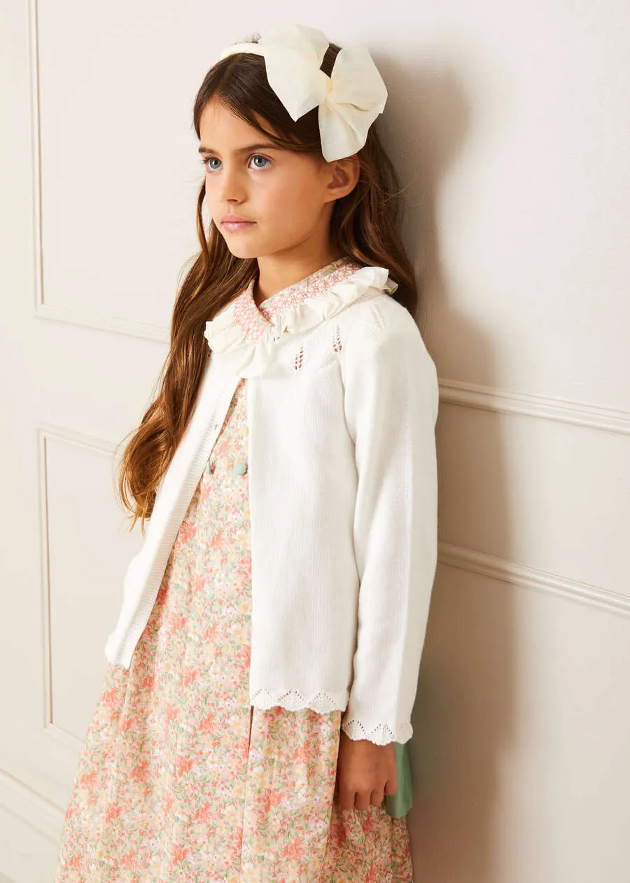Sophie Floral Print Hand Smocked Double Breasted Dress in Peach (12mths-10yrs)