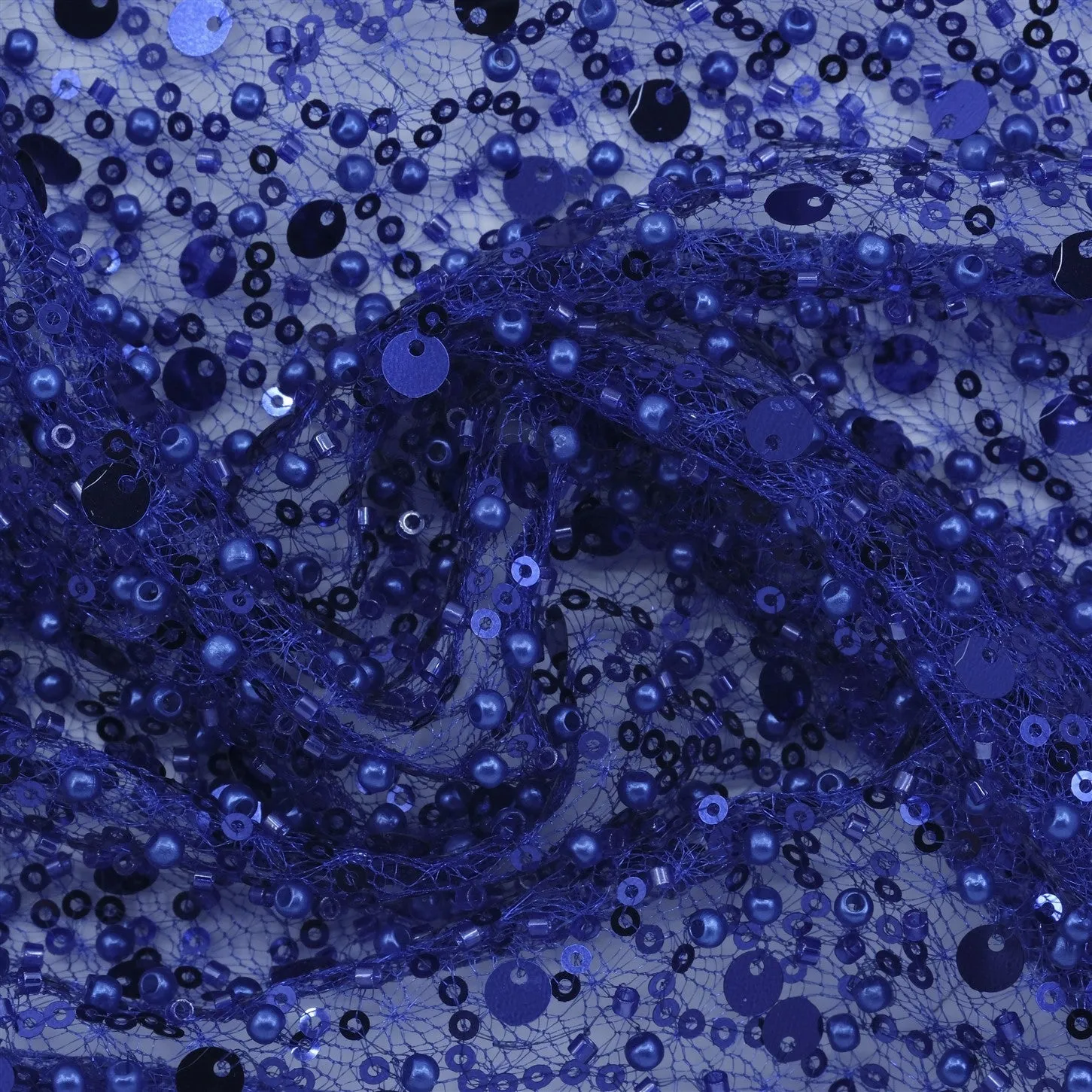 SPIDER NET TULLE FABRIC WITH SEQUINED PEARLS AND CUT BEADS