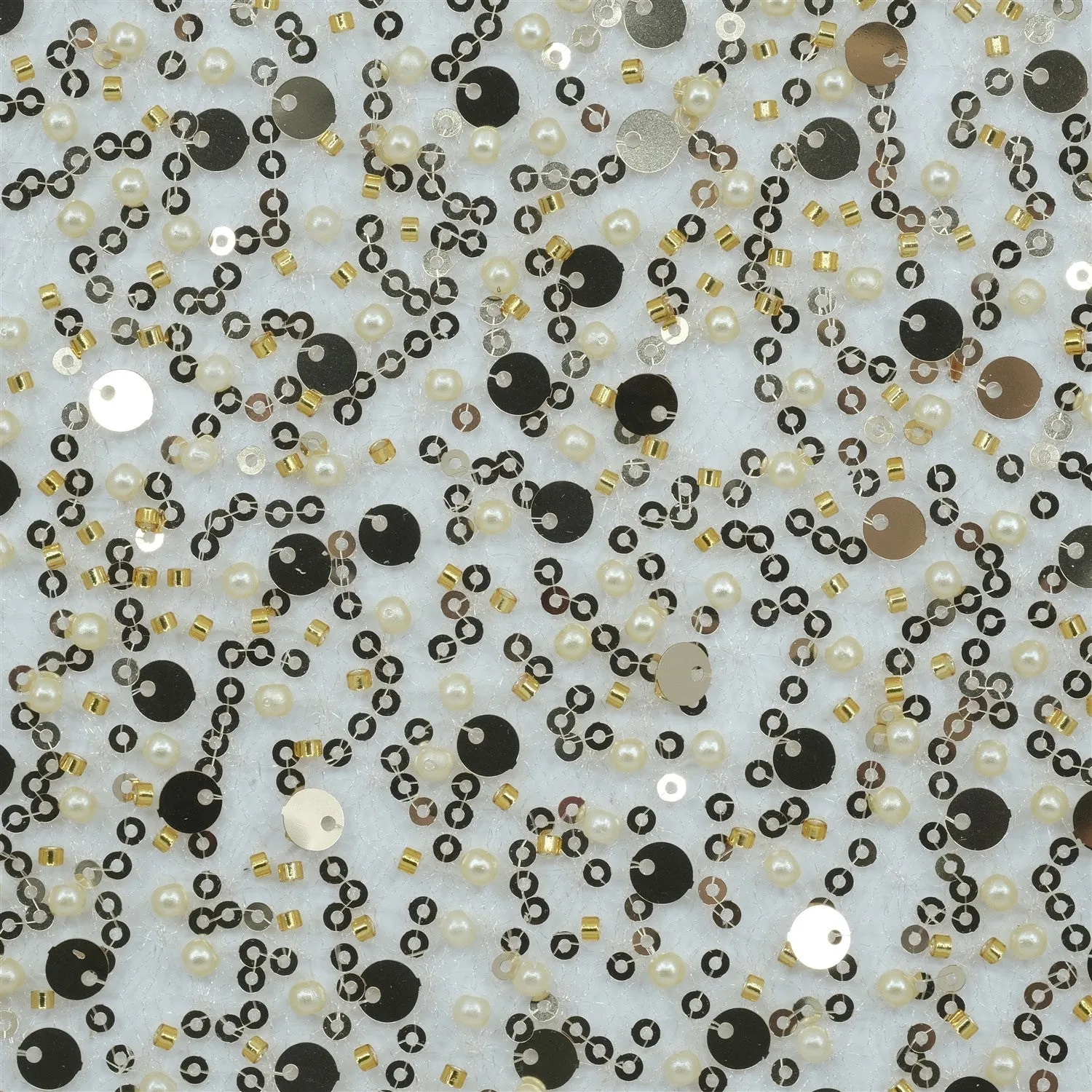 SPIDER NET TULLE FABRIC WITH SEQUINED PEARLS AND CUT BEADS