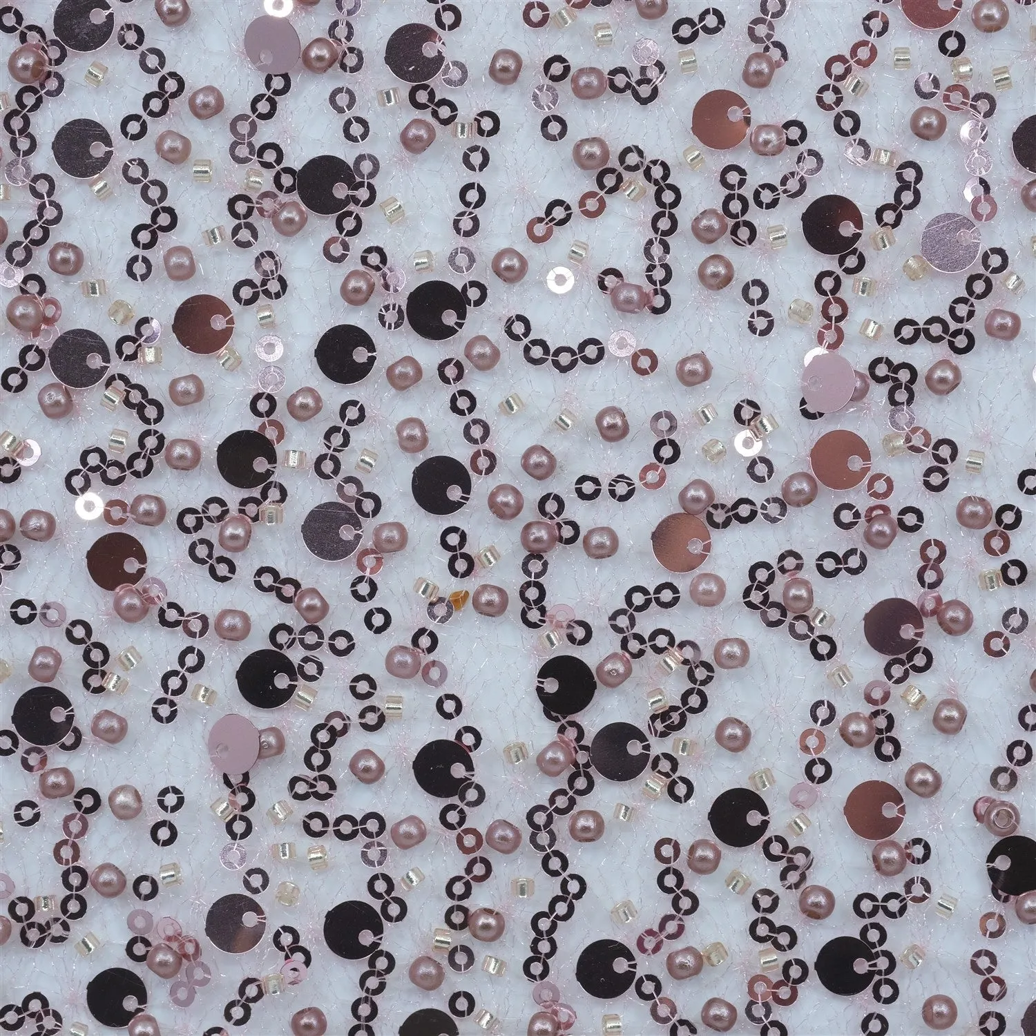 SPIDER NET TULLE FABRIC WITH SEQUINED PEARLS AND CUT BEADS