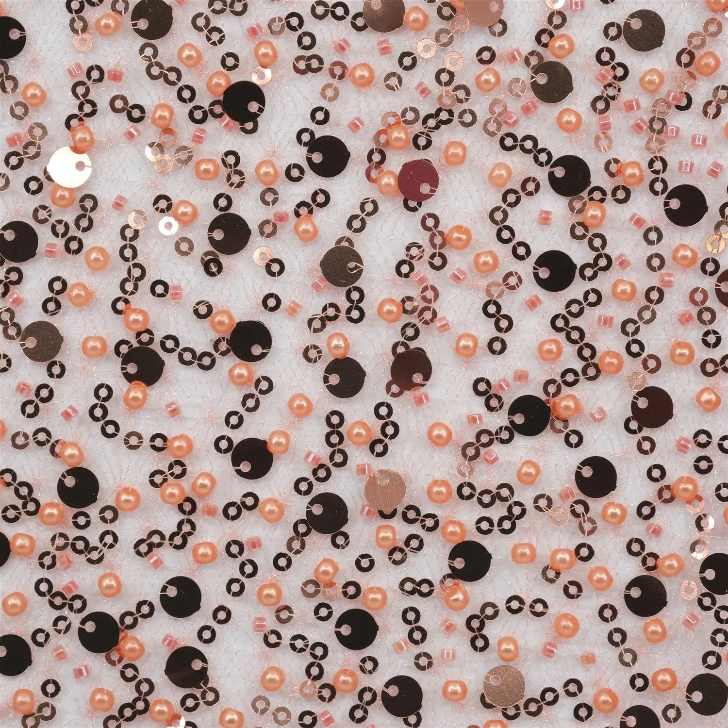 SPIDER NET TULLE FABRIC WITH SEQUINED PEARLS AND CUT BEADS