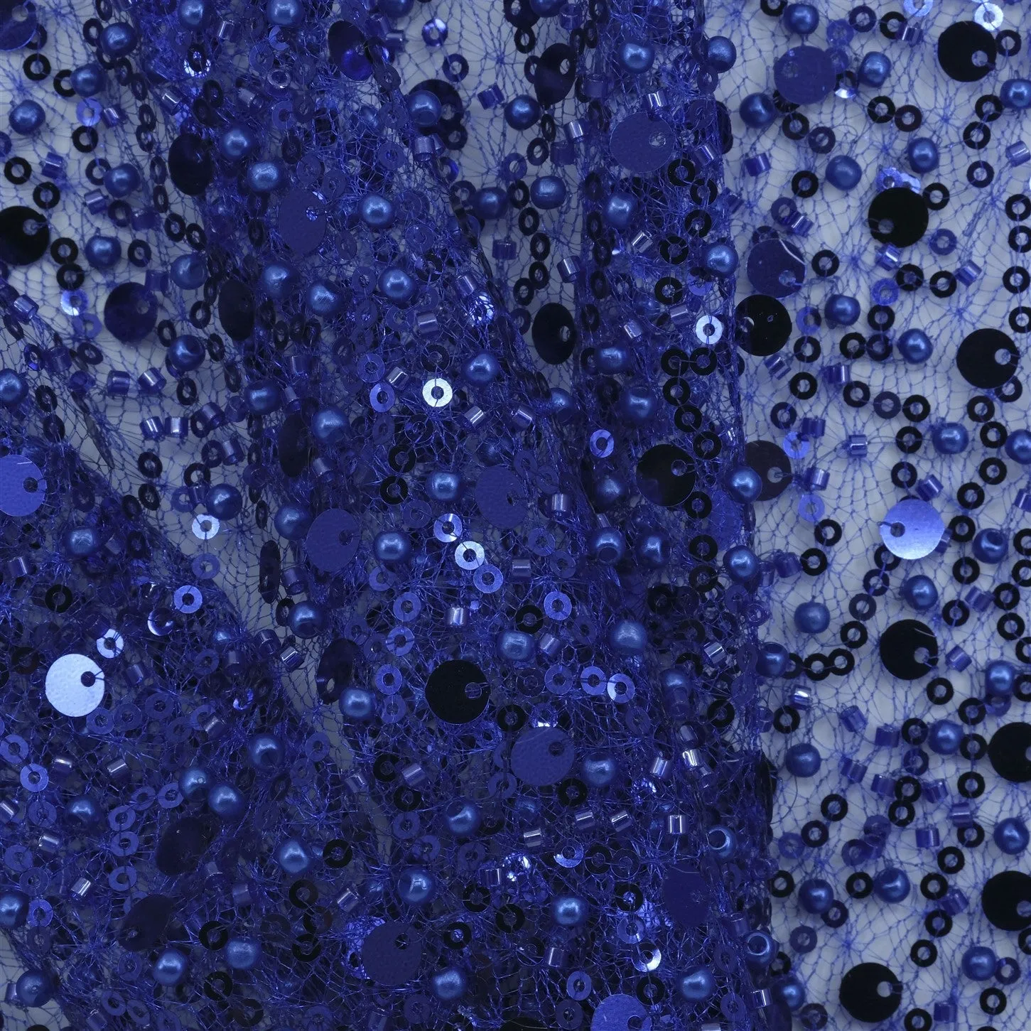 SPIDER NET TULLE FABRIC WITH SEQUINED PEARLS AND CUT BEADS